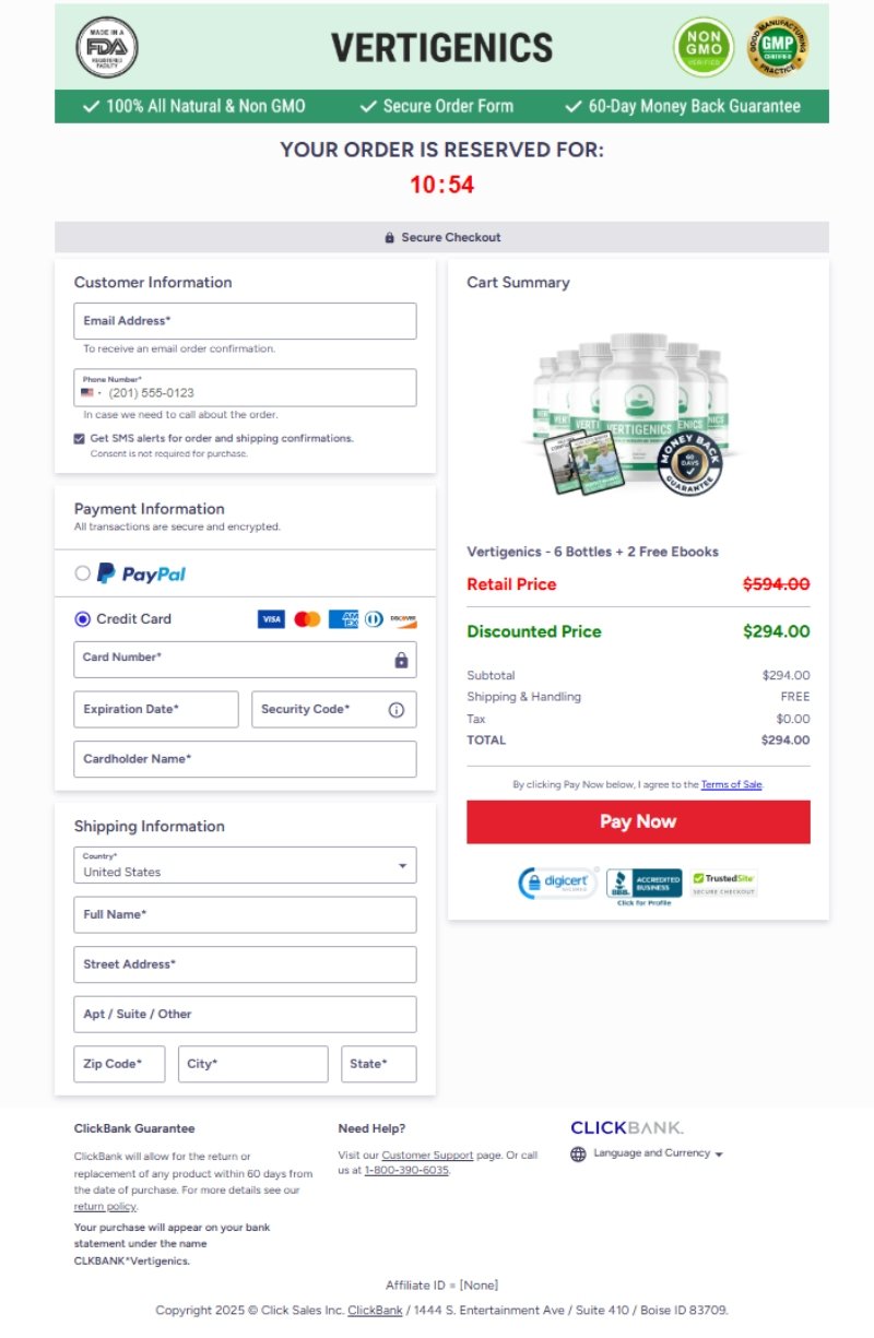 Vertigenics Official Website Secure Order Page